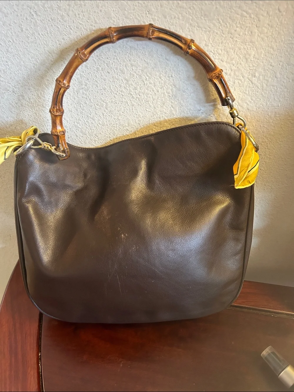 Gucci Brown Leather Hobo Bag with Bamboo Handle
